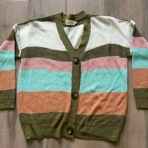 Dreamers Cotton Blend Colorful Striped Buttoned Cardigan In Size M/L